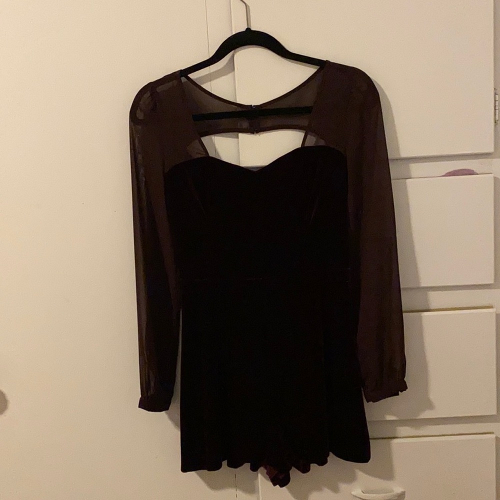 TOPSHOP maroon romper - velvet & sheer size 4